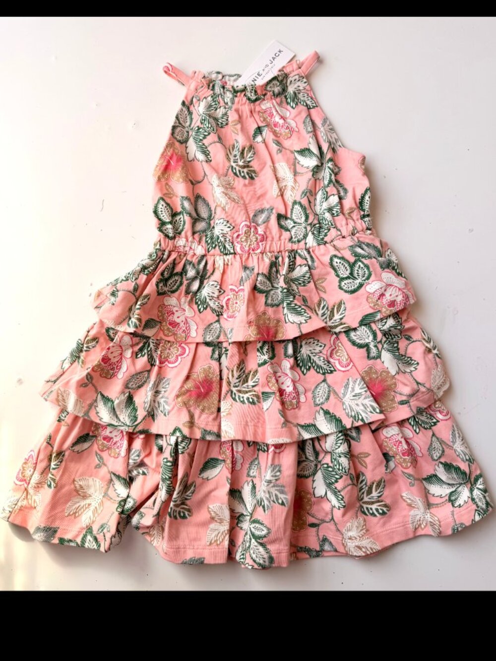 Janie and Jack Soft Peach Floral Tiered Ruffle Dress